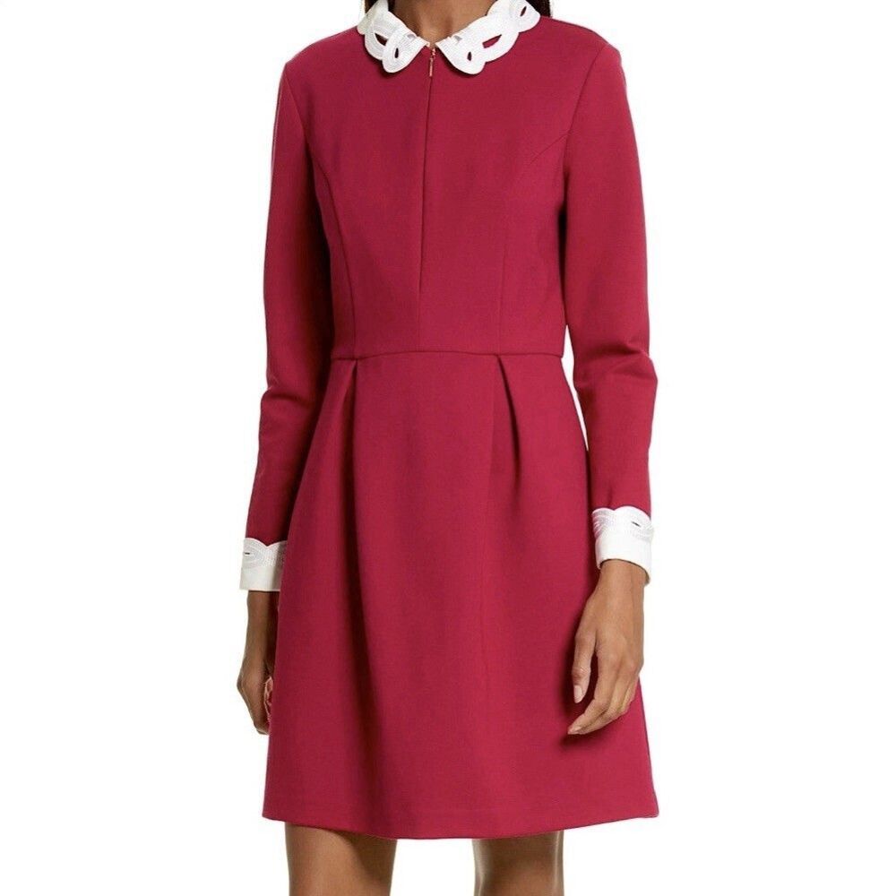 Ted Baker London Shealah Embroidered Trim A-Line Dress Pink Berry Red Size 1